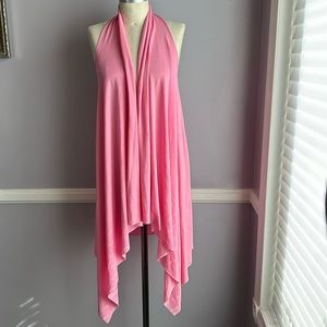 Pink open front draped halter vest beach coverup
